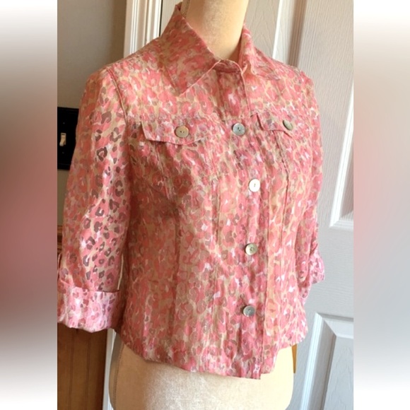 Ruby Rd Burnout Semi-Sheer Leopard Pink/Cream Spring Summer Blazer Jacket EUC - Picture 1 of 14
